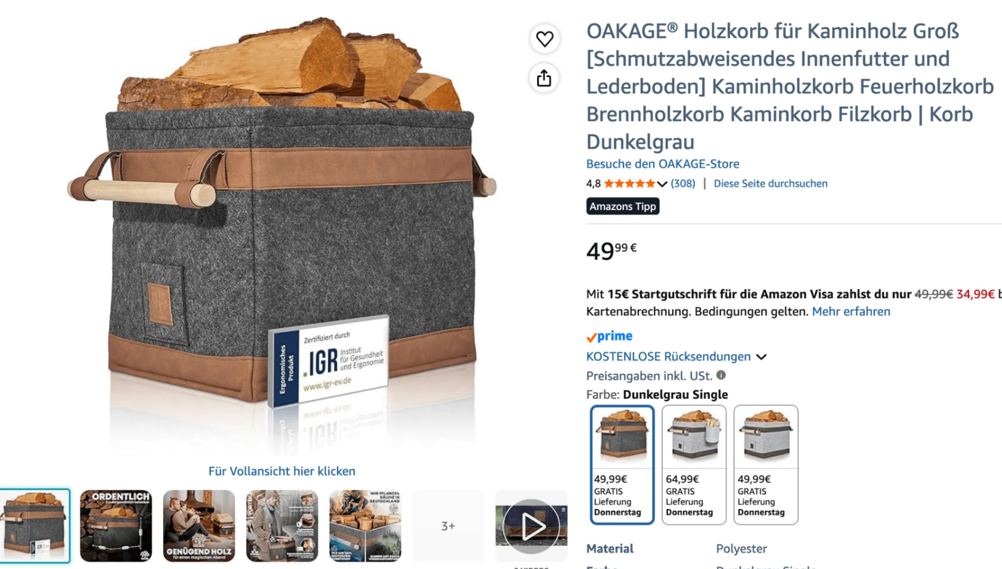 Amazon Produktseite – Kamin Holzkörbe