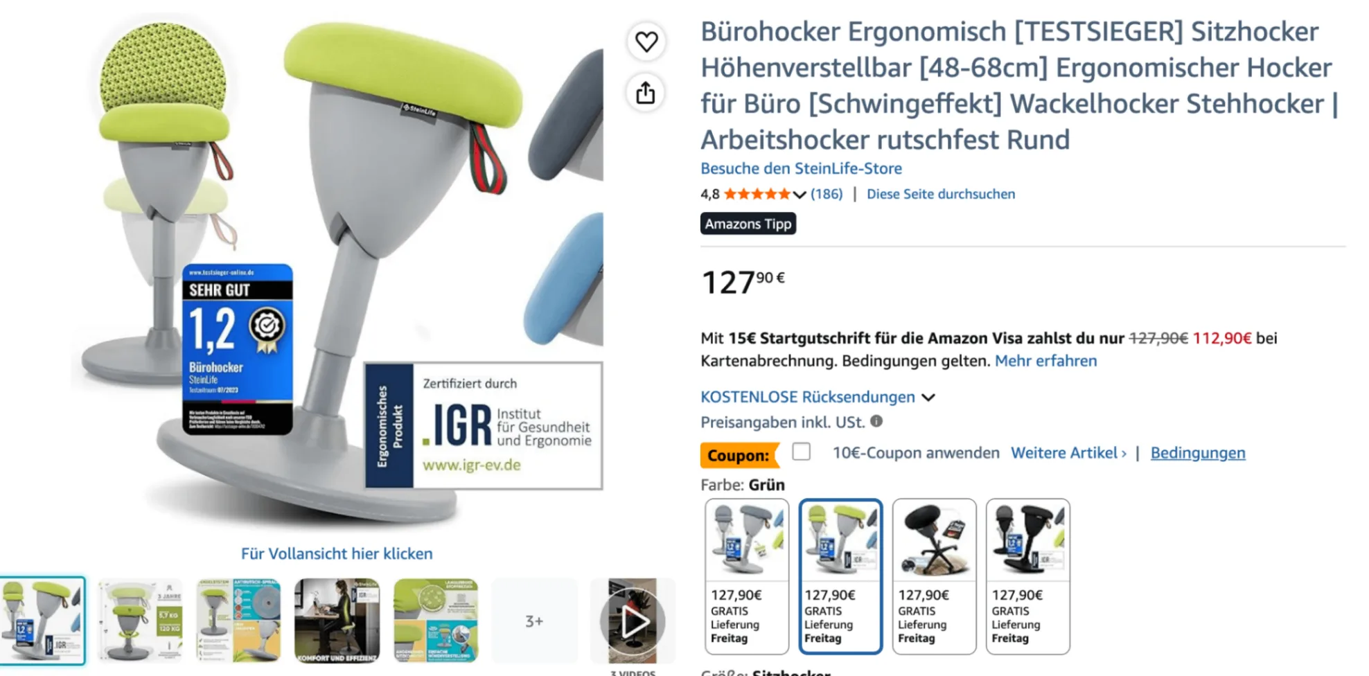 Amazon Produktseite – Büro Hocker